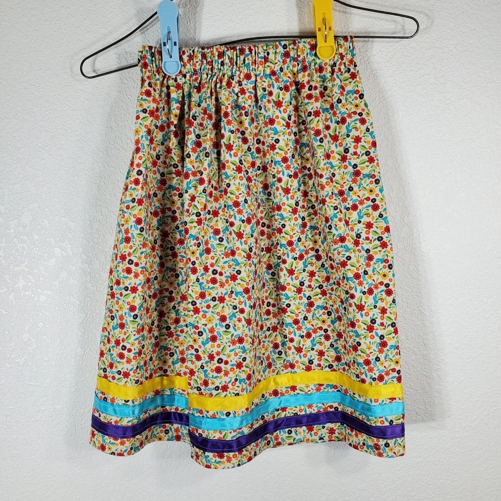 Native American Floral Print Ribbon Dance Skirt Handmade Girls W21 L19 *READ* - Picture 2 of 8